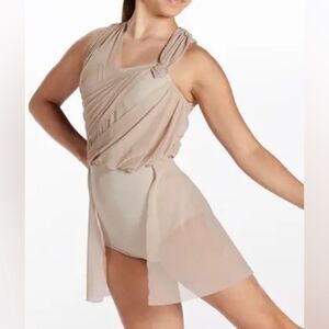 WEISSMAN Dance Costume solo dress lyrical tan beige Asymmetric Draped 15429 XLA